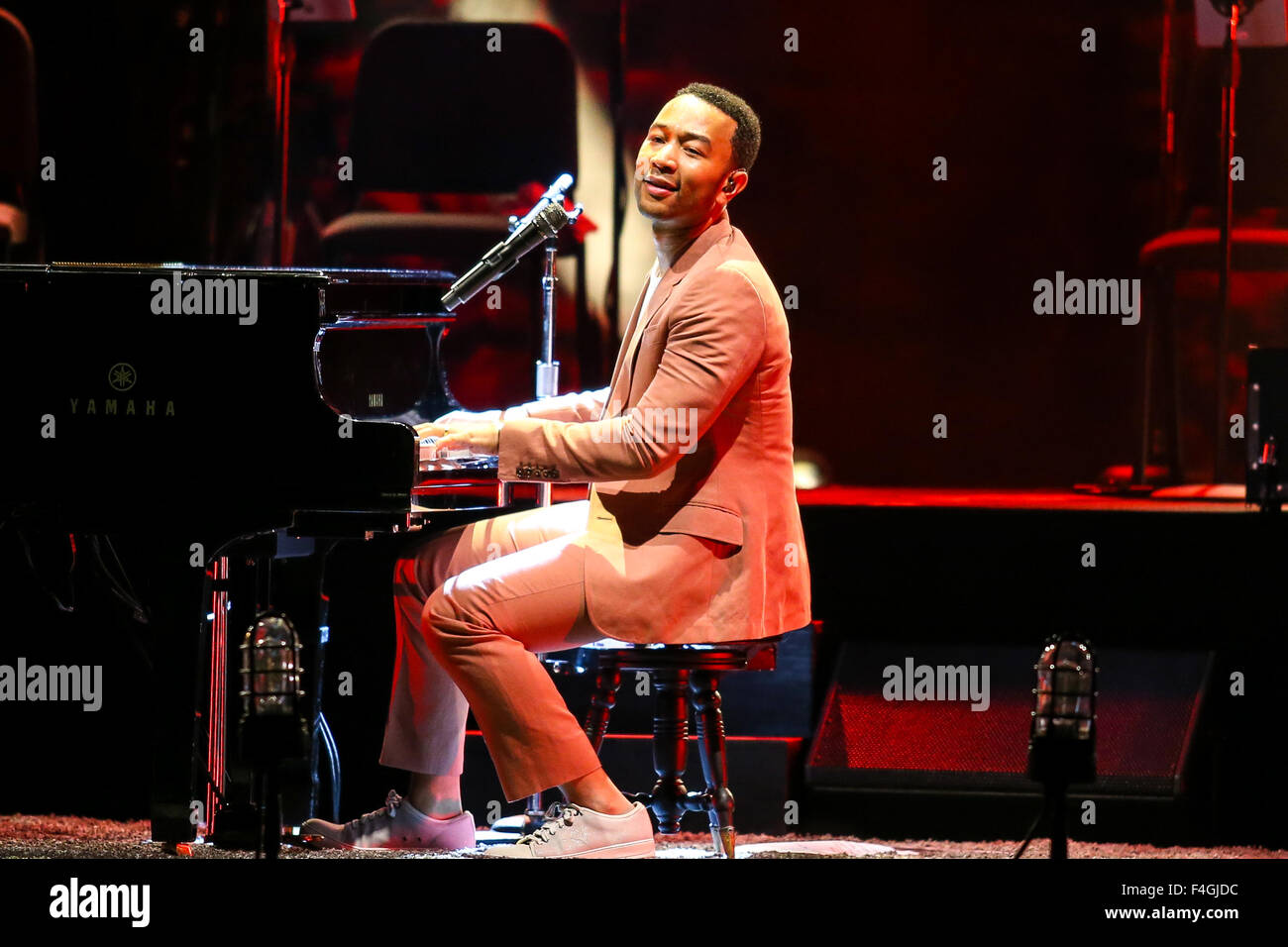 Music Artist JOHN LEGEND performs at the Red Hat Amphitheater in North Carolina.  John Roger Stephens (born December 28, 1978), better known by his stage name John Legend, is an American singer-songwriter and actor. Stock Photo