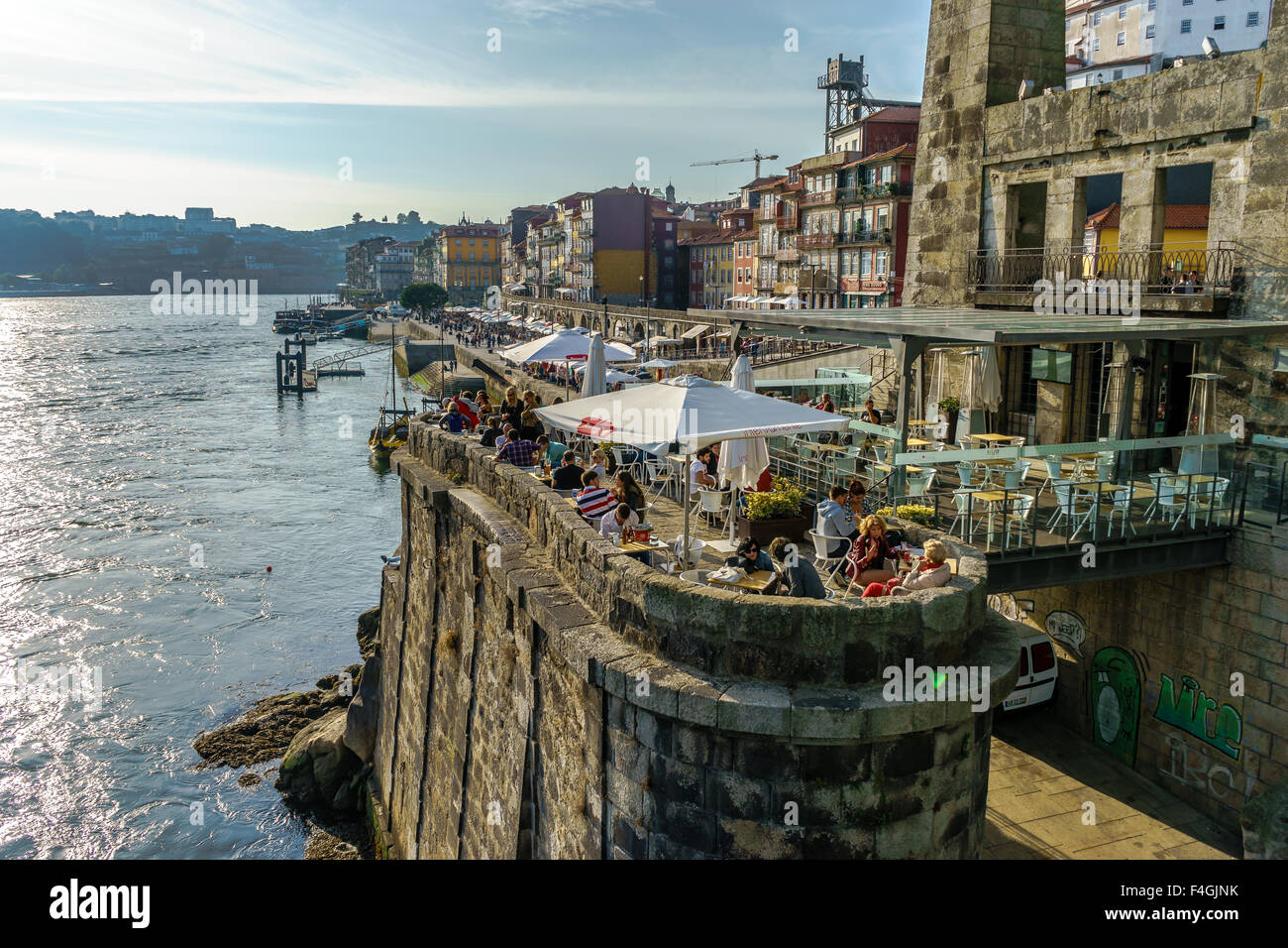 Cafe restaurant situated on Porto's old bridge structure overlooks the