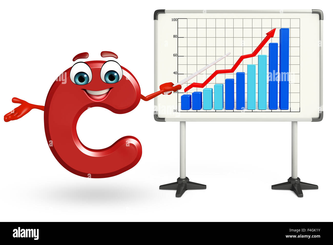 3d rendered illustration of cartoon character of C with business graph ...