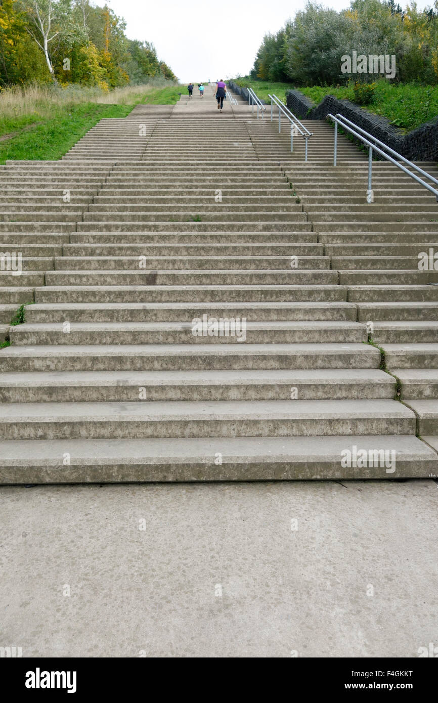 Longest staircase of Holland build on former coal slag heap, Limburg, Wilhelminaberg Landgraaf, Netherlands. Stock Photo