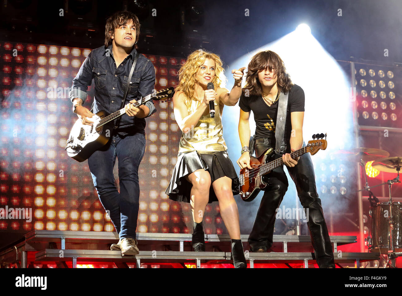Music artist THE BAND PERRY bring their 2013 Summer Tour to Walnut Creek in Raleigh, NC.  The Band Perry, an American country music group, is composed of siblings Kimberly Perry (lead vocals, guitar, piano), Reid Perry (bass guitar, background vocals), and Neil Perry (mandolin, drums, accordion, background vocals). Stock Photo