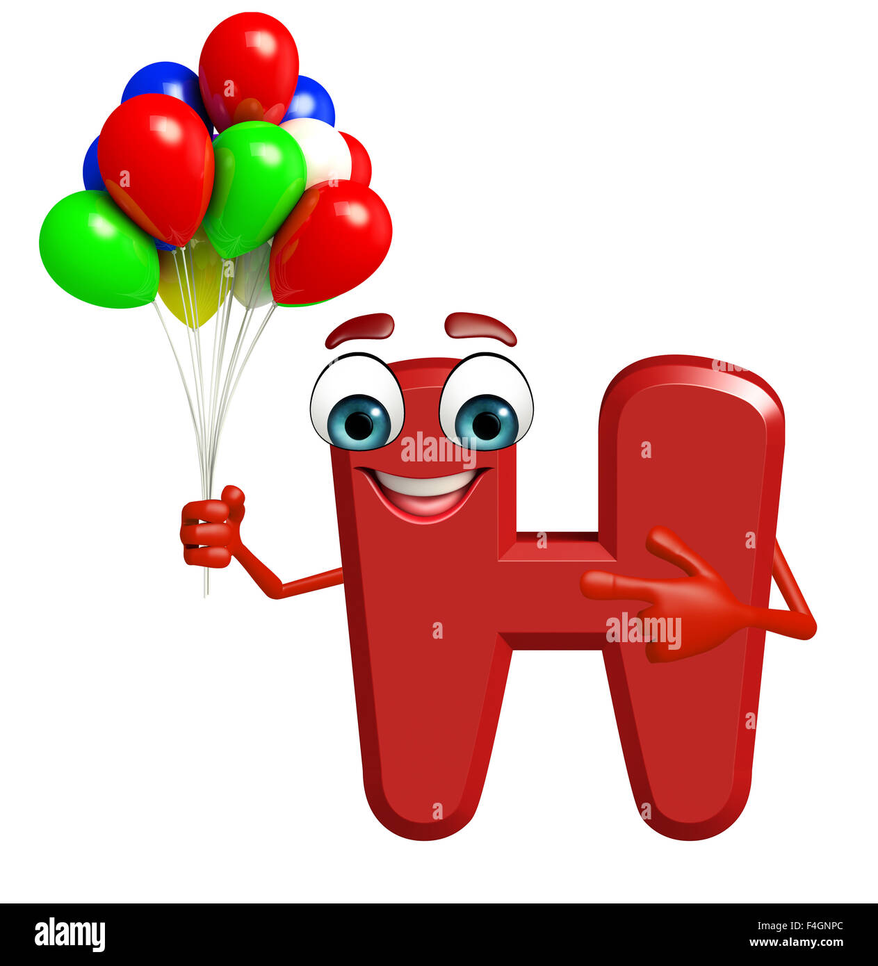 3d rendered illustration of alphabet H Cartoon Character with balloons Stock Photo
