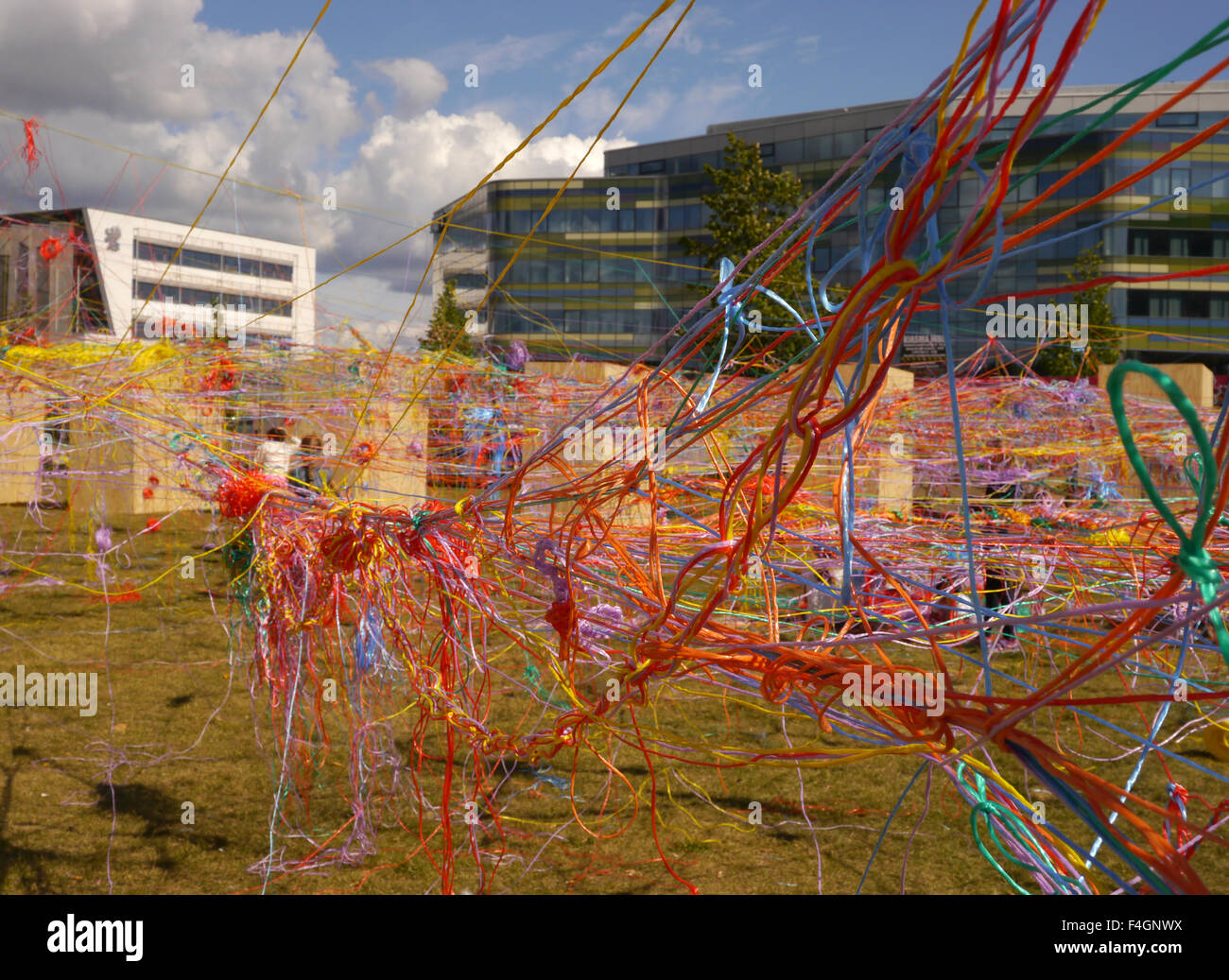 A playground made of string in a park in Helsinki during a festival