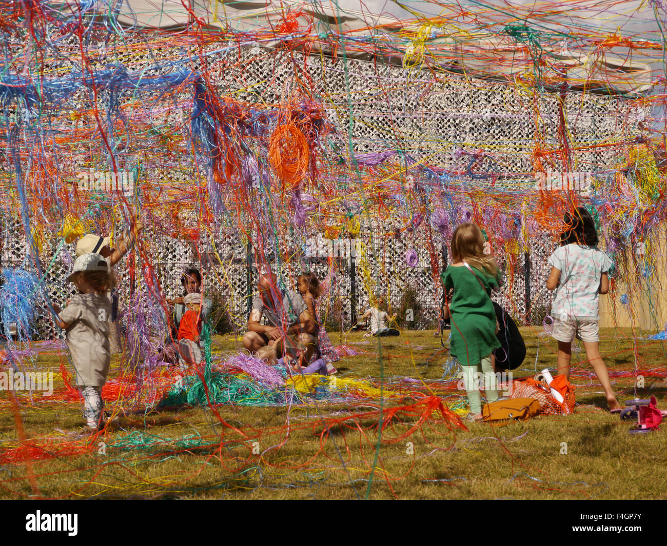 A playground made of string in a park in Helsinki during a festival