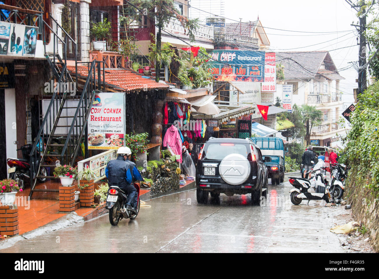 Sapa or Sa Pa is a frontier town in north west Vietnam, shots here in the rainy wet season Stock Photo