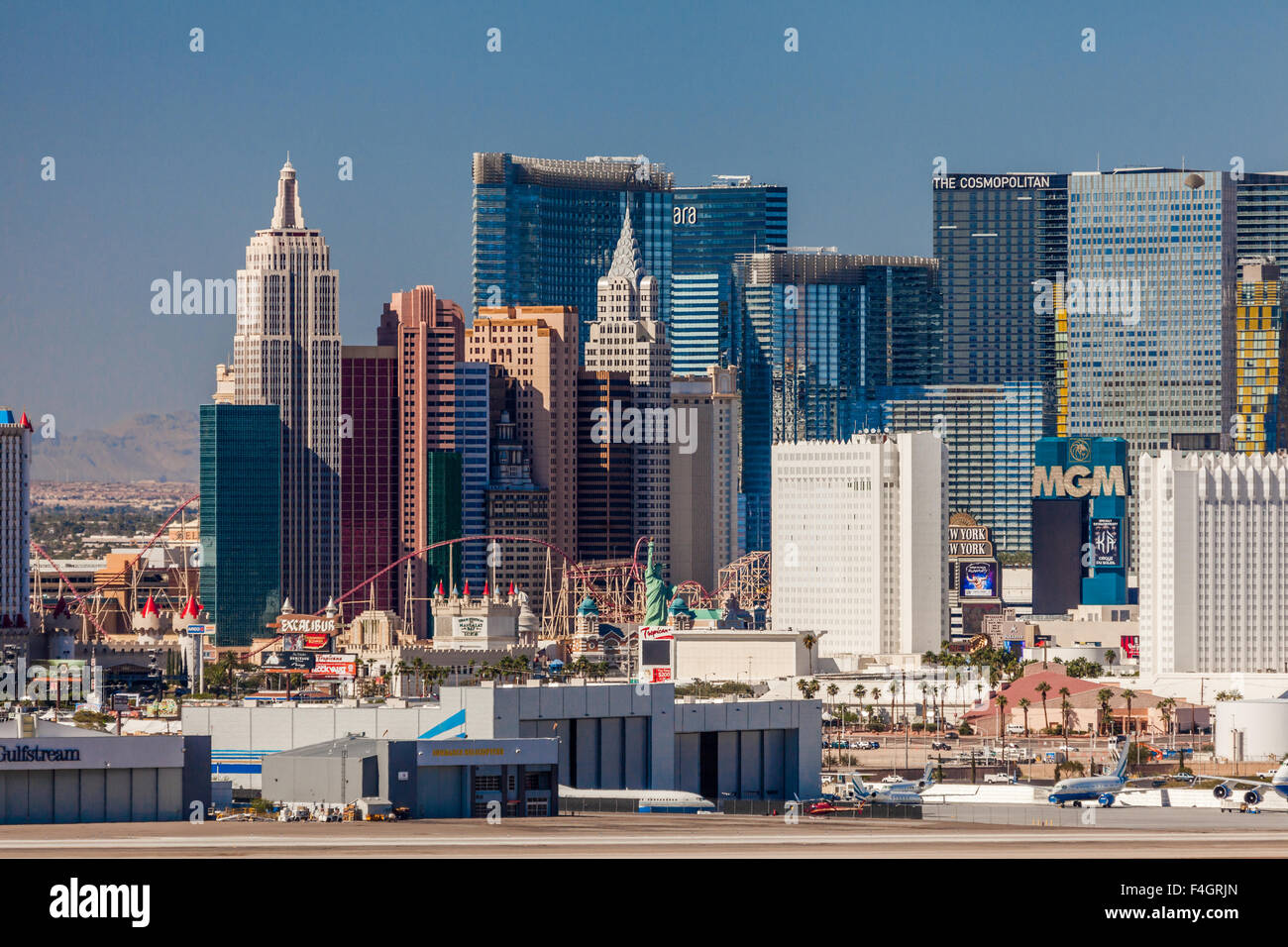 Hotels on the Las Vegas Strip with McCarran airport in the foreground Stock Photo
