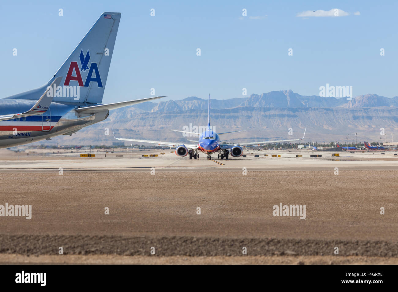 Southwest and American airlines waiting to depart Las Vegas Stock Photo