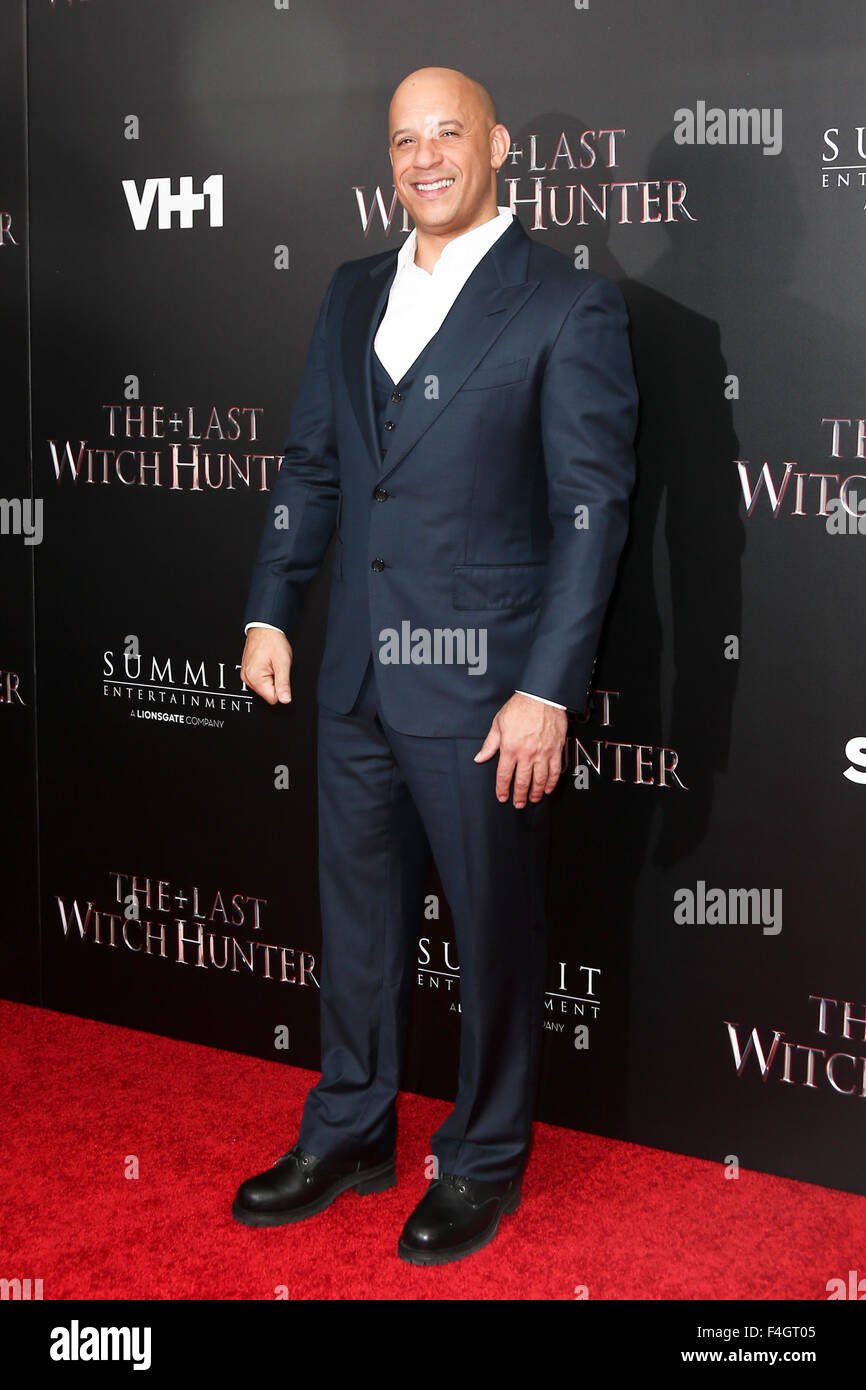 Vin Diesel attends 'The Last Witch Hunter' New York premiere at AMC Loews Lincoln Square on October 13, 2015 in New York City. Stock Photo
