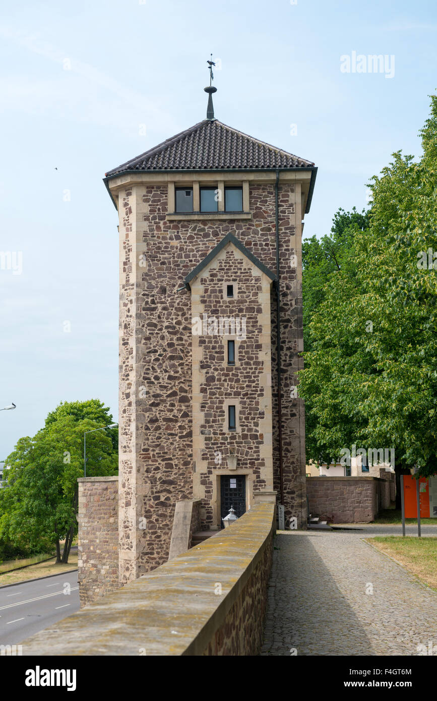 Old watch tower on Furstenwall (river Elba embankment) in Magdeburg, Germany Stock Photo