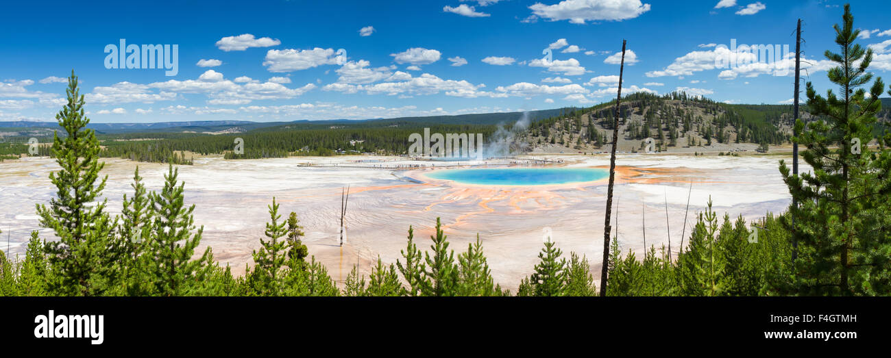 Panorama of the Grand Prismatic Spring, Yellowstone National Park, Wyoming, USA Stock Photo