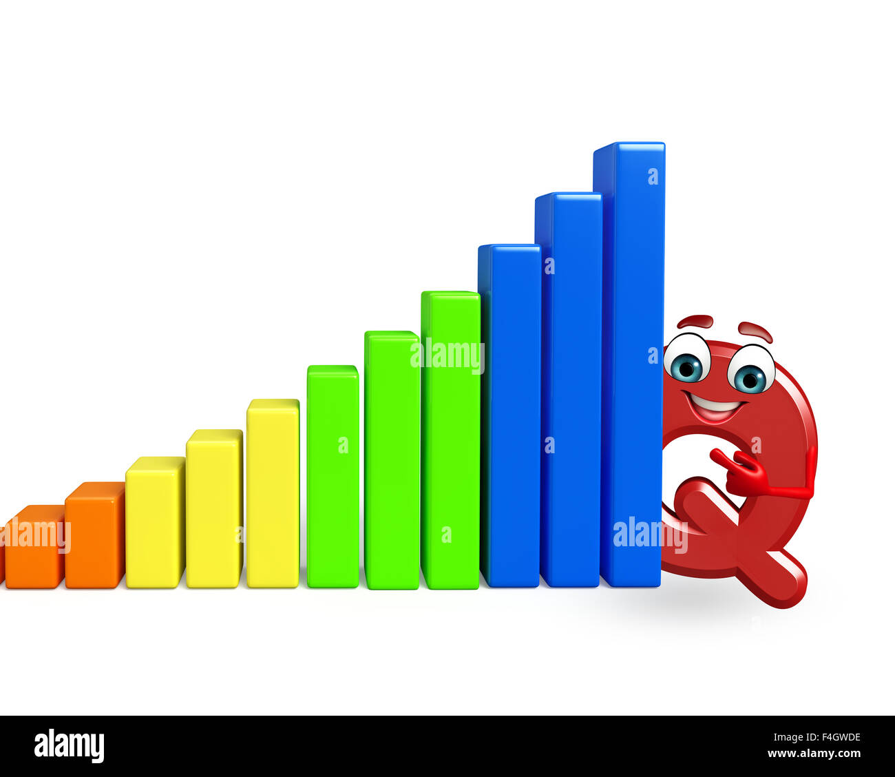 Qpoint Cartoon 3d rendered illustration of cartoon character of Q with business graph ...