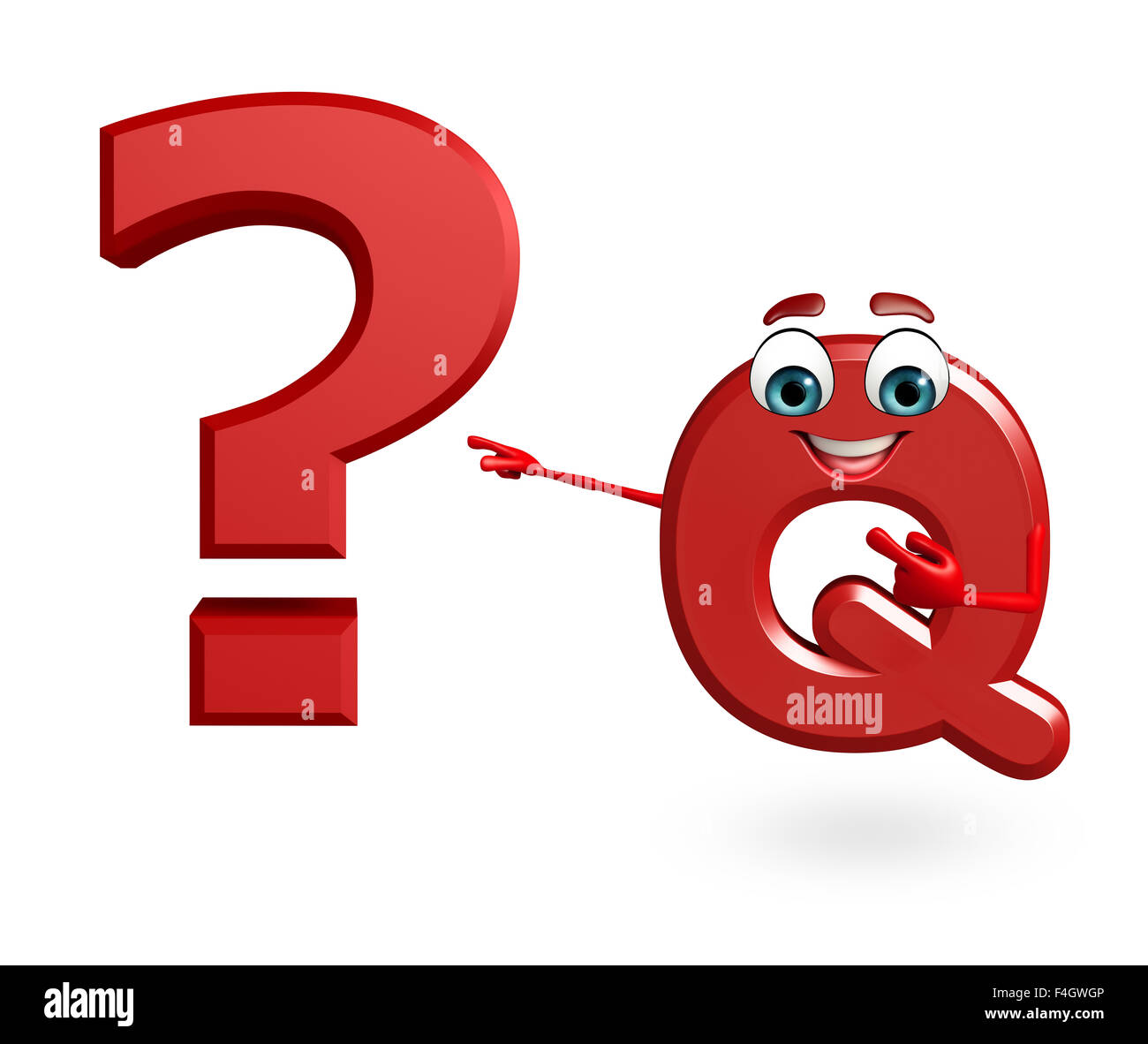 Qpoint Cartoon 3d rendered illustration of alphabet Q Cartoon Character with question ...