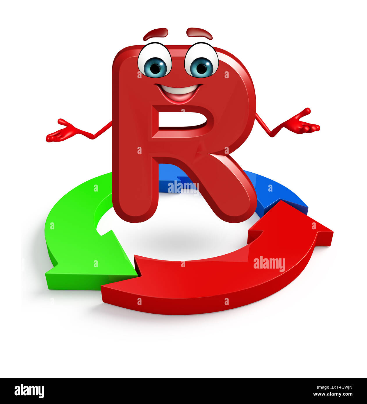3d rendered illustration of alphabet R Cartoon Character with arrow ...