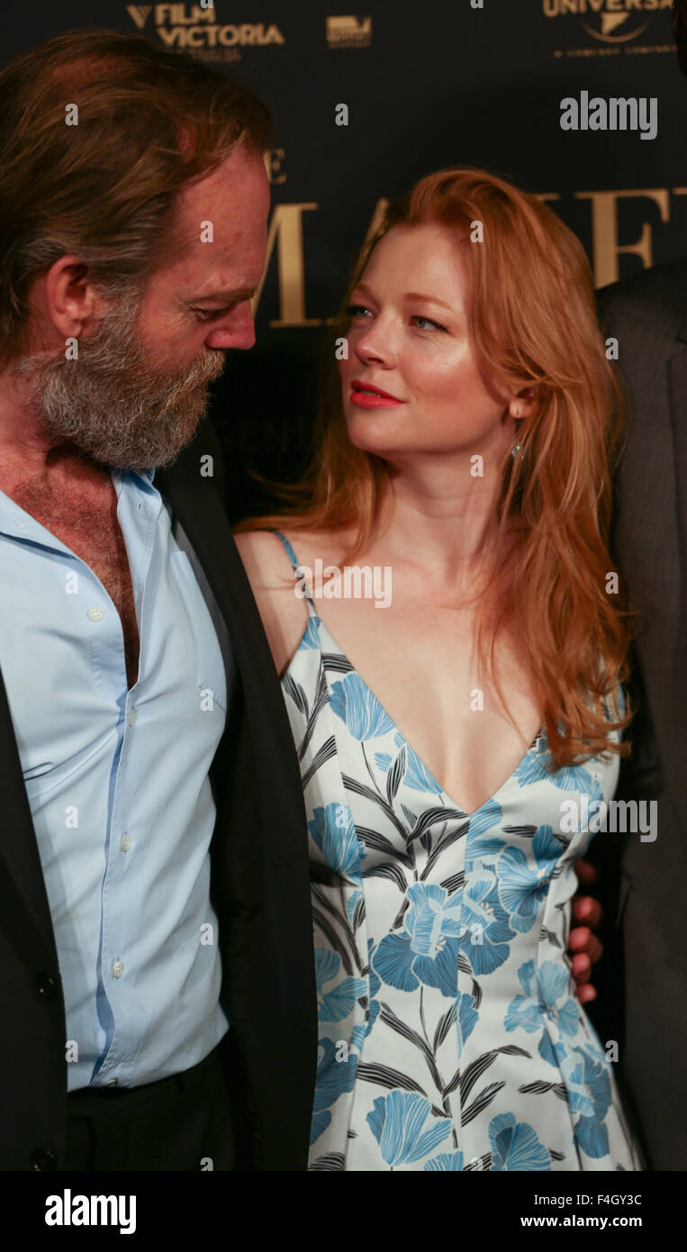 Hugo Weaving and Sarah Snook at the Dressmaker premiere in Melbourne,  Australia October 18, 2015 Stock Photo - Alamy