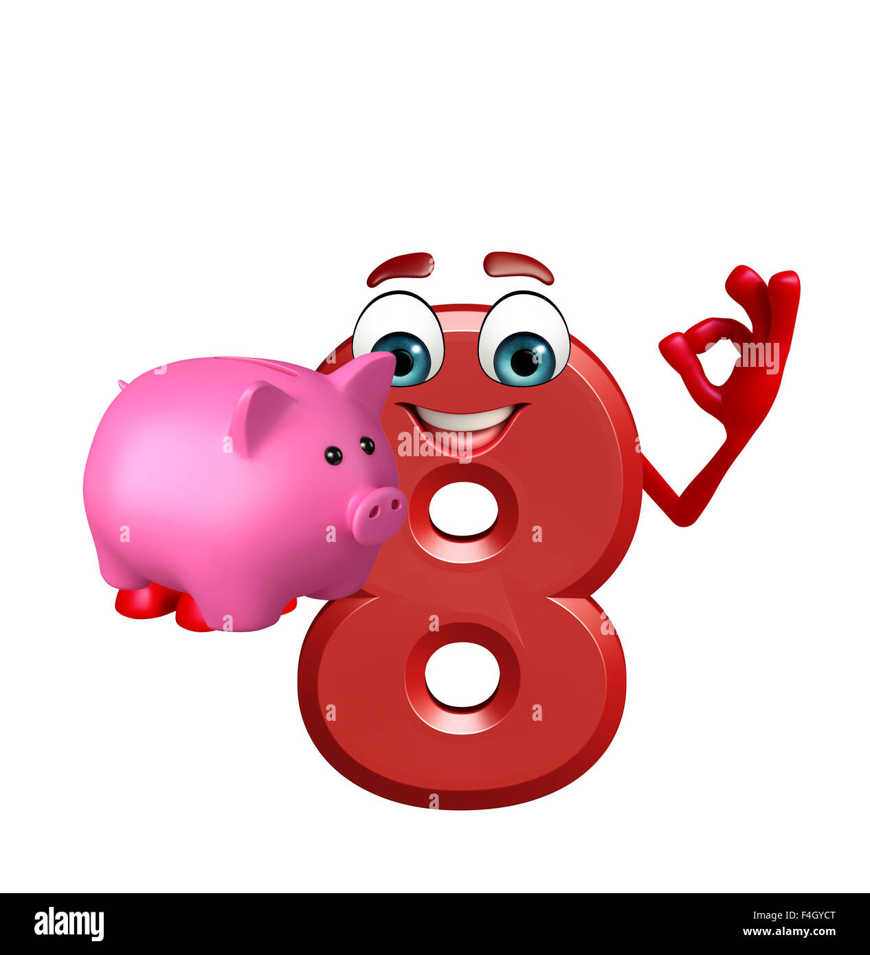 3d rendered illustration of cartoon character of eight digit with piggy ...