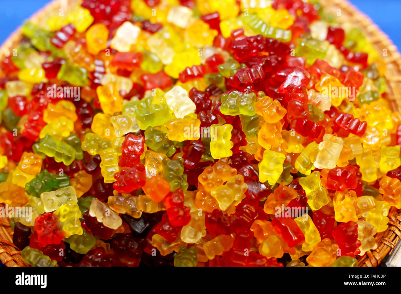 Colorful  fruity gummy bears candies as background. Selective focus Stock Photo