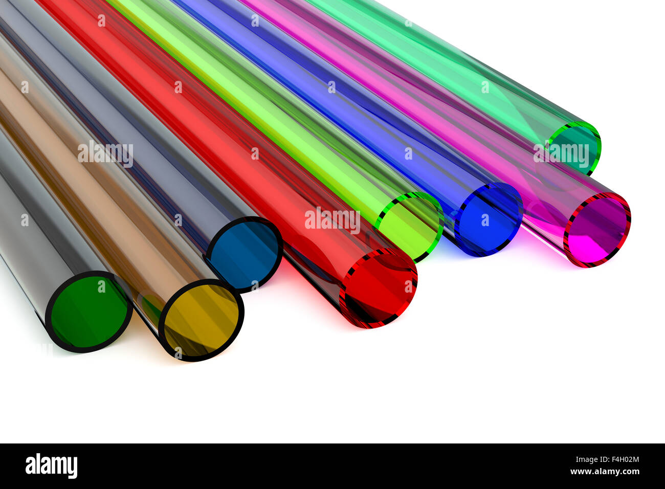 Colored acrylic plastic tubes isolated on white background Stock Photo