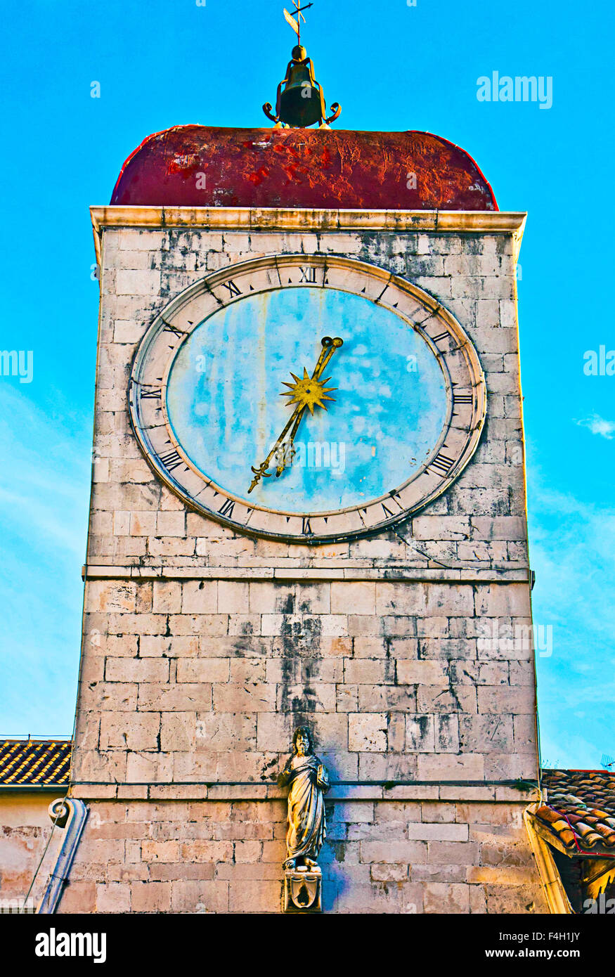 Trogir, Croatia - City Hall ( Rector's Palace) tower detail with the clock Stock Photo
