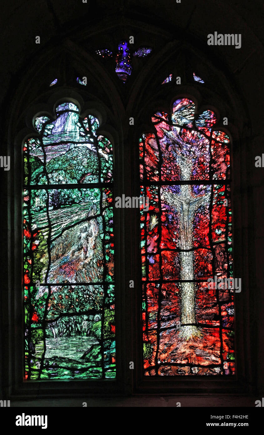 Stained glass window by Tom Denny in memory of clergyman and poet Thomas Traherne (c1637-74), Audley Chapel, Hereford Cathedral Stock Photo