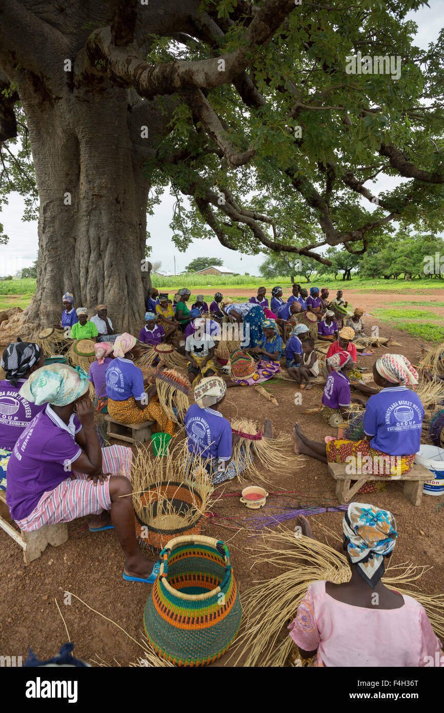 Fair trade, ornate straw baskets are woven by the women of Amongtaaba Basket Weavers Group in Bolgatanga District, Ghana. Stock Photo