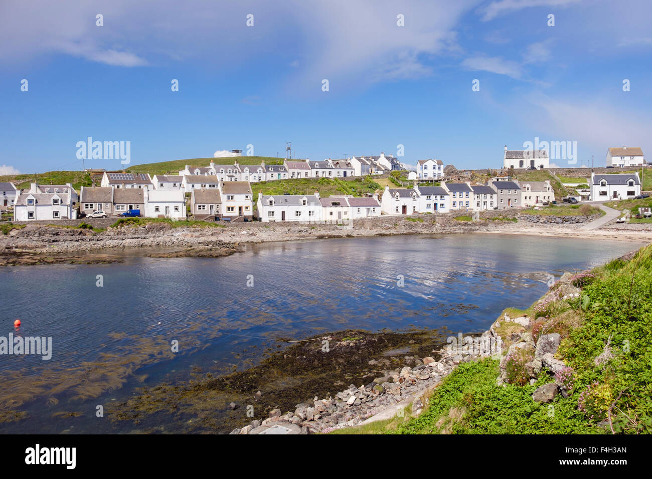 Traditional cottages around harbour in Islay village of Portnahaven, Isle of Islay, Argyll and