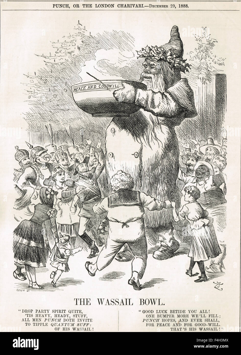 The Wassail Bowl. John Tenniel Punch Cartoon 1888 Stock Photo