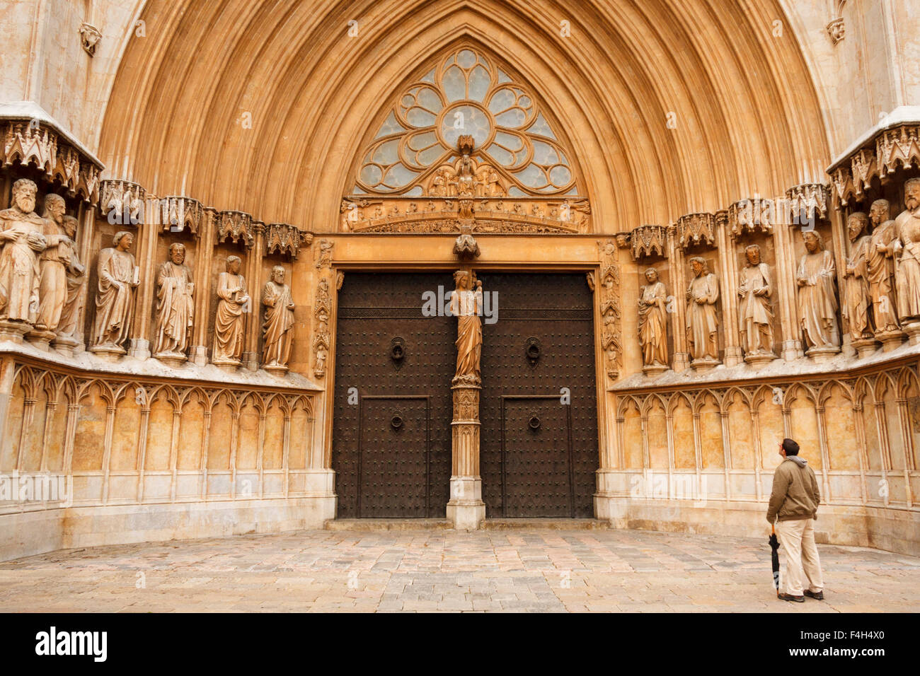 The grand door and facade of Tarragona Cathedral, Catalonia, Spain Stock Photo