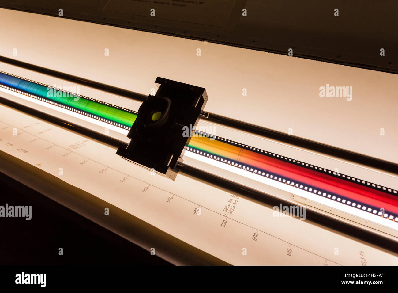 Strip of 35mm film with the full spectrum of visible solar light exposed onto it, at the Canarian astrophysics institute, Teneri Stock Photo