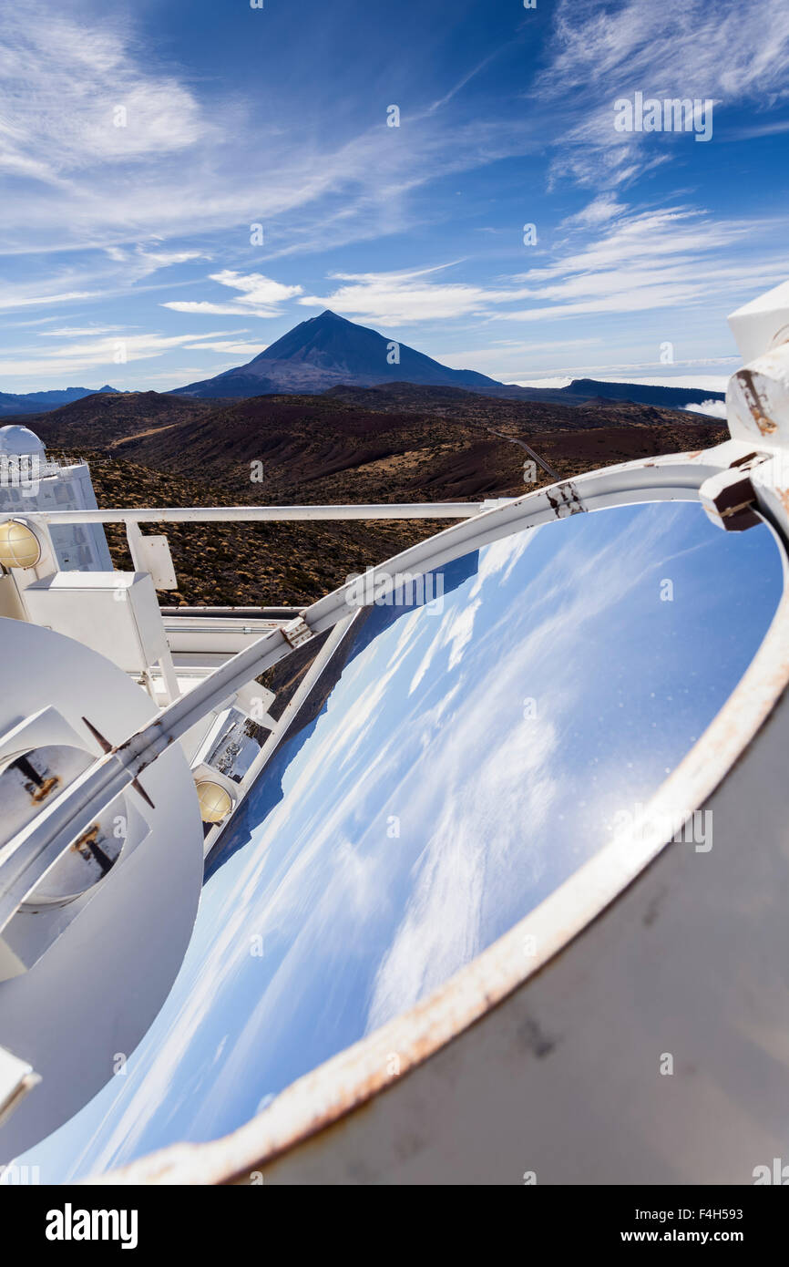 Mirror on the top of the Gregory 46metre solar telescope at the Canarian Astrophysics Institute, Teide, Tenerife, Canary Islands Stock Photo