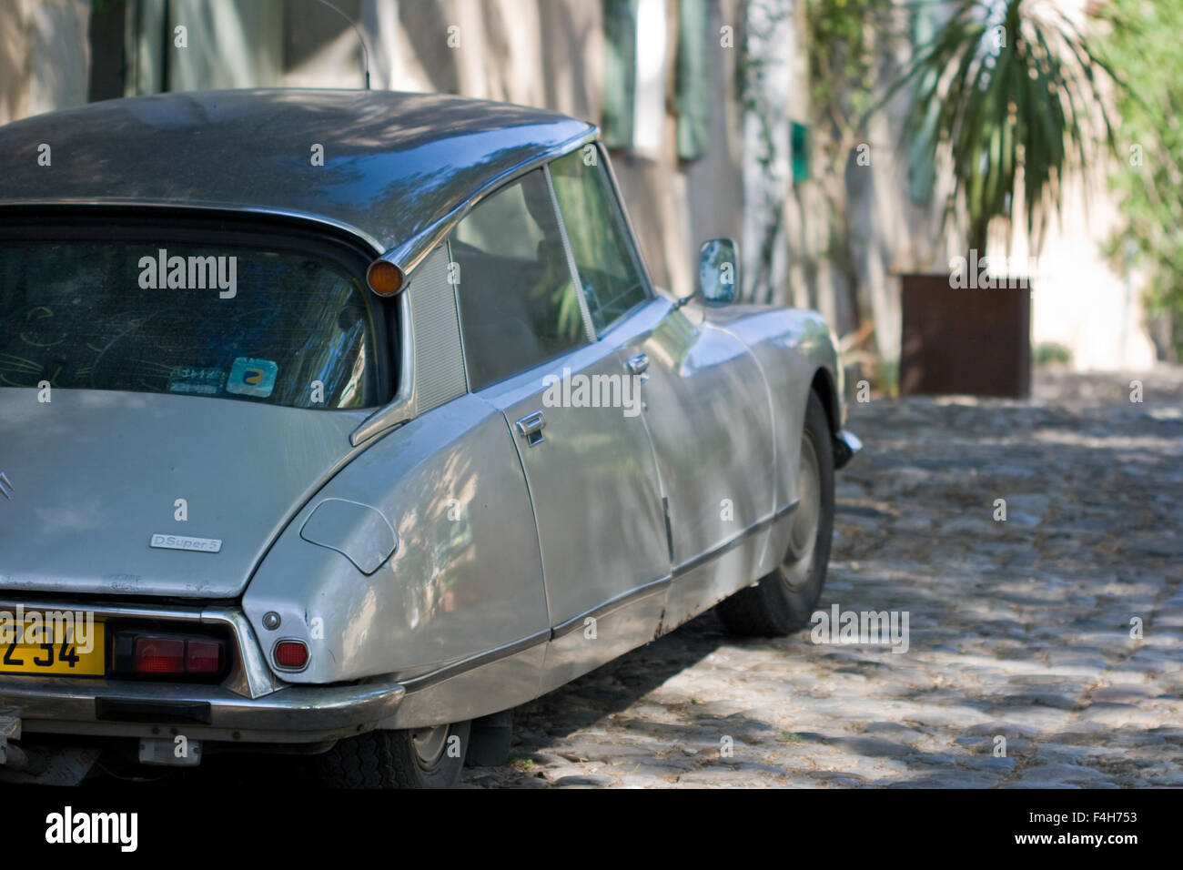 Vintage Citroen DS Super 5 car in village square in southern france Stock Photo