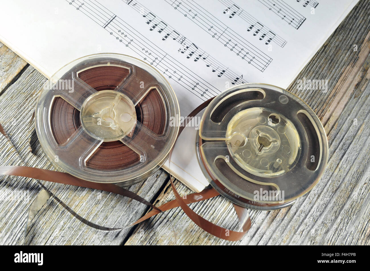 Old music tapes with music notes Stock Photo