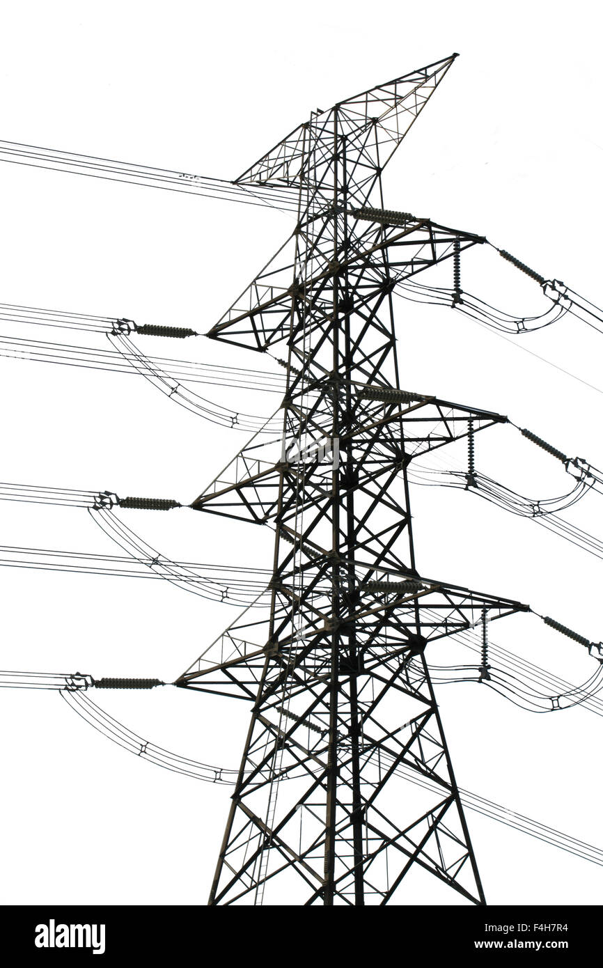 Electricity pylon isolated on white Stock Photo - Alamy