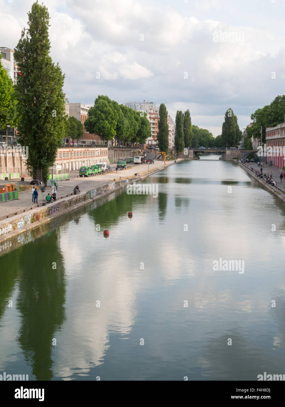 General view of Canal Saint-Martin with the sky reflected in the water Stock Photo