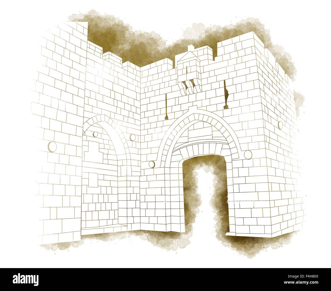 Illustration of Jaffa Gate in Old city of Jerusalem, Israel Stock Photo