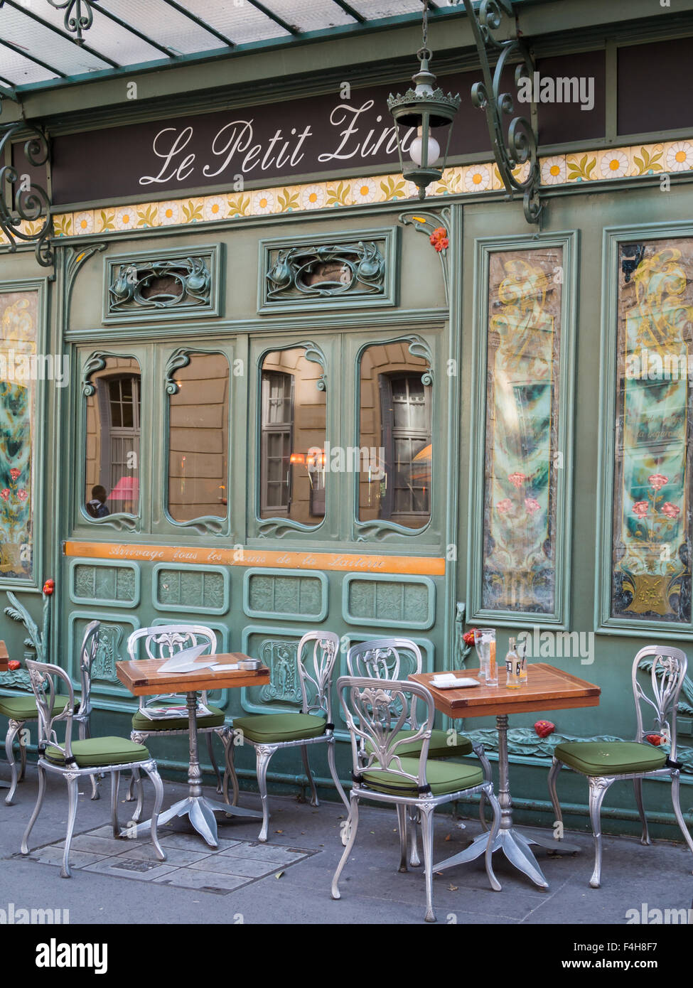 Emprty Art Nouveau Parisian cafe terrace Stock Photo