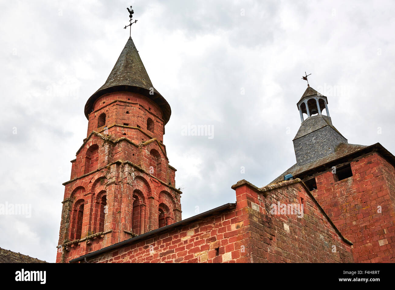 Church of Saint Peter in the village of Collonges-la-Rouge, Correze, Limousin, France. Stock Photo