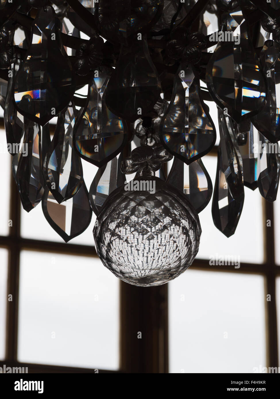 Detail of a crystal chandelier of the Versailles Palace Mirror Room Stock Photo