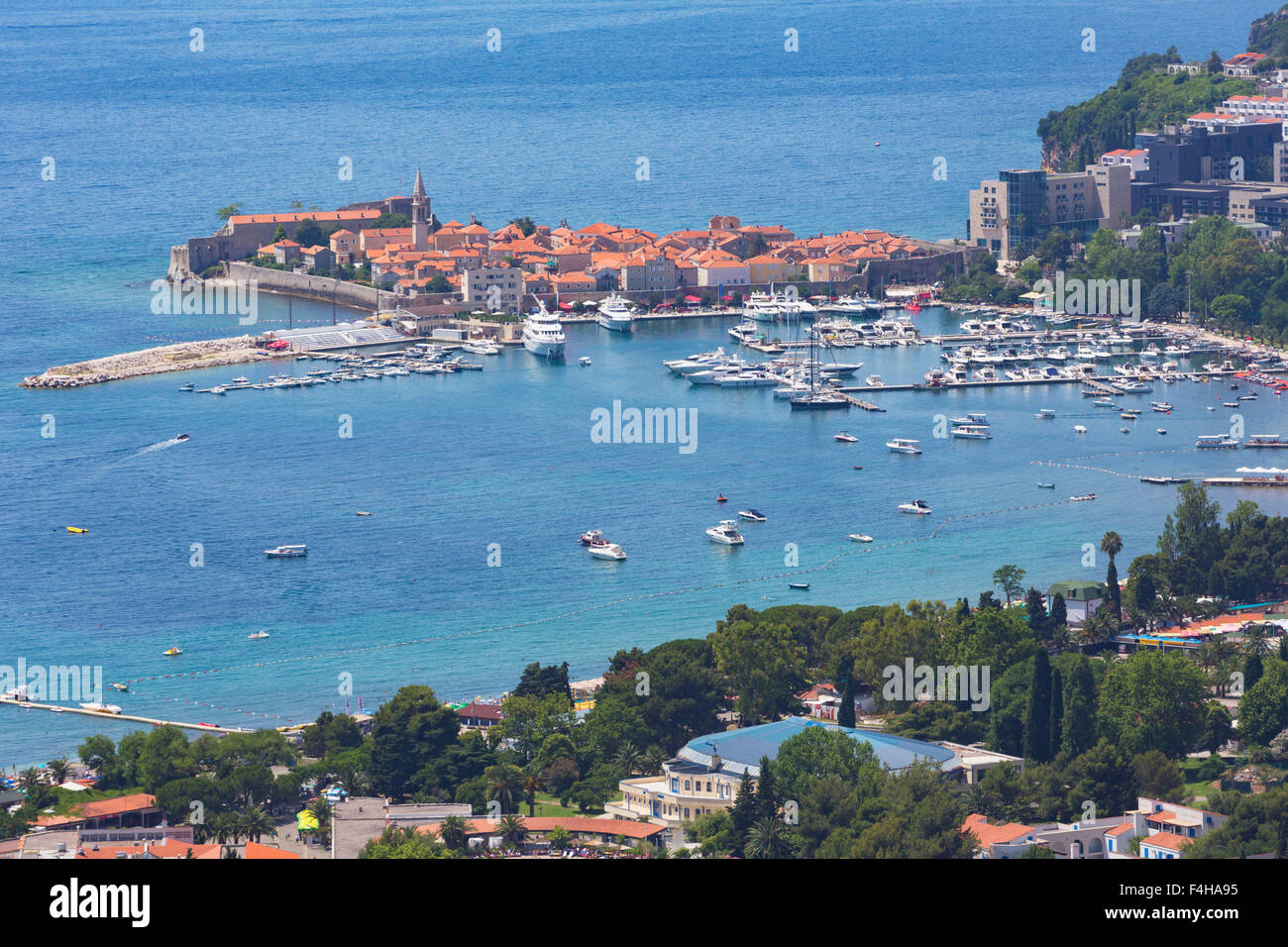 Budva, Montenegro. Overall view of Old Town. Stock Photo
