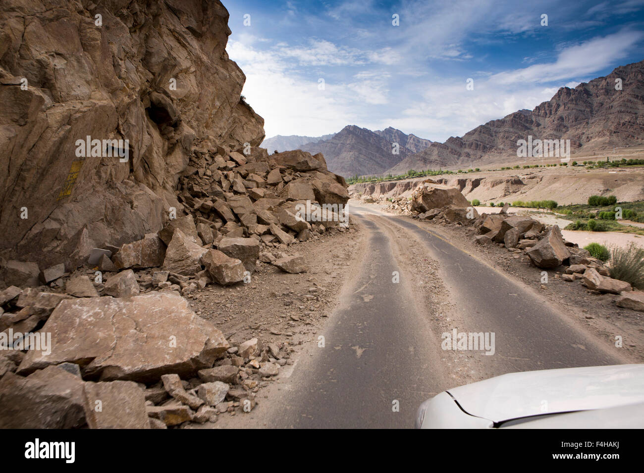 India, Jammu & Kashmir, Ladakh, Karu, cleared rockfall on LehManali