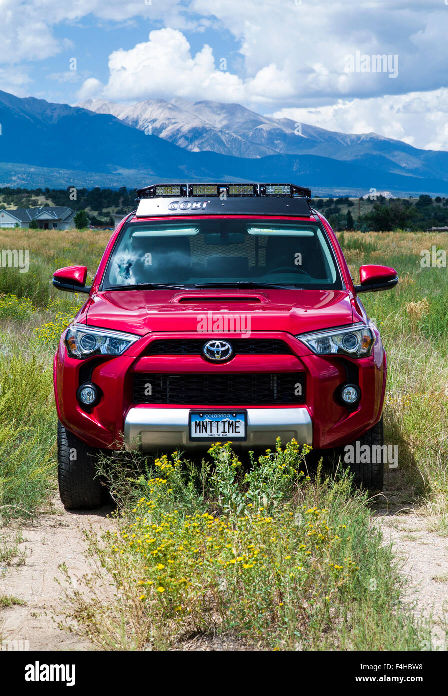 Red 2015 Toyota 4Runner Trail Premium, Central Colorado, USA Stock Photo