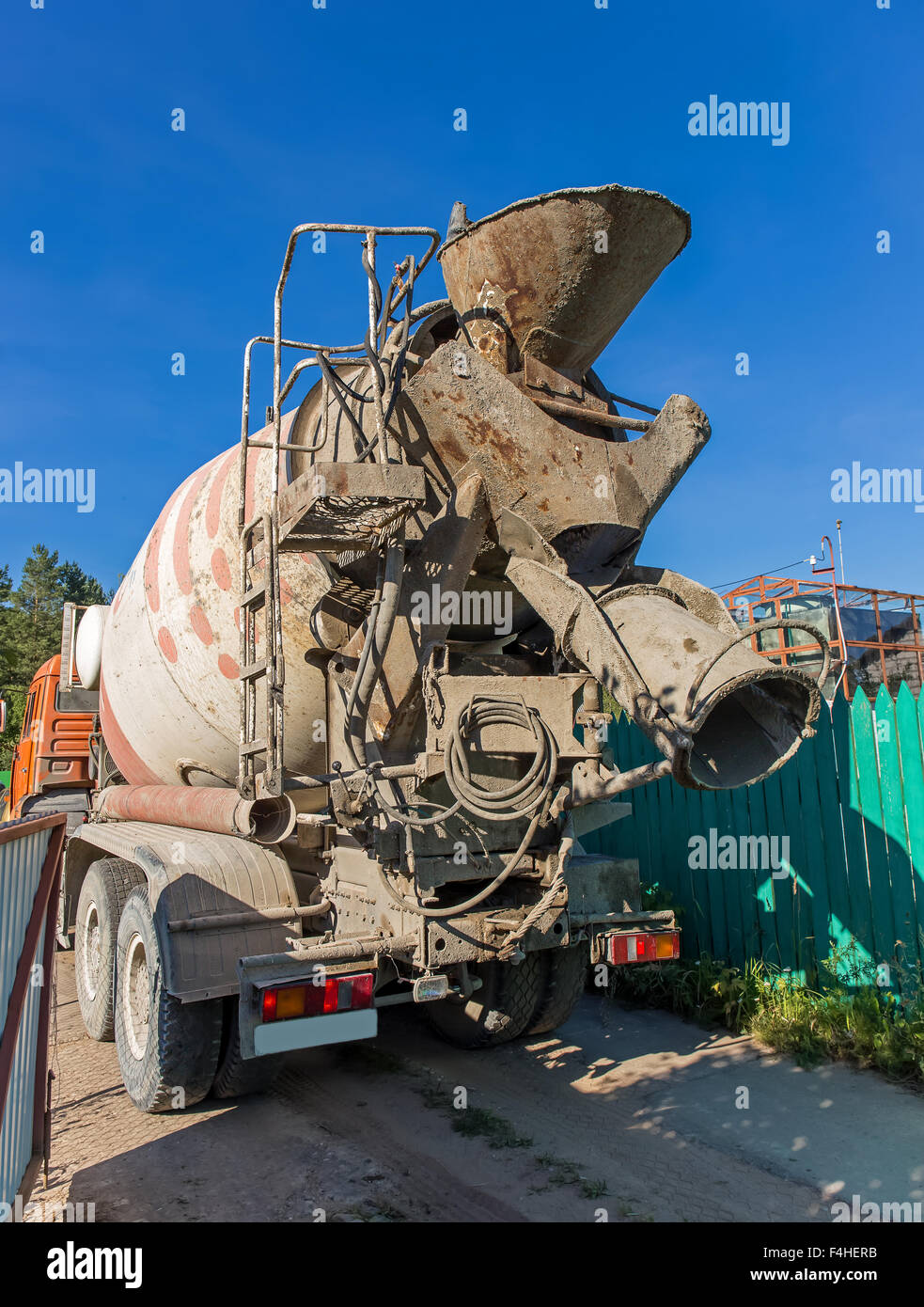 Concrete mix truck industrial site hires stock photography and images