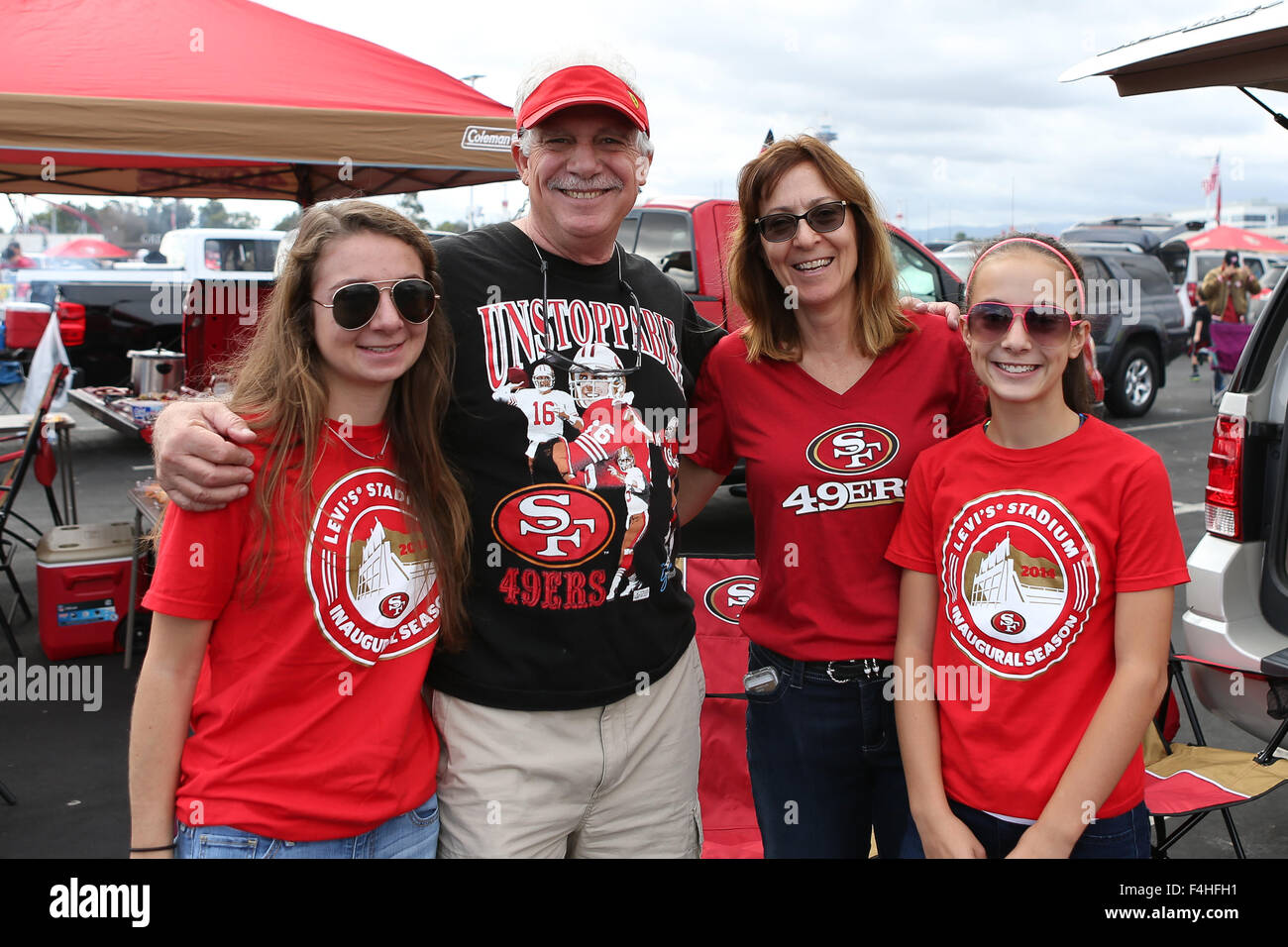 October 18, 2015: 49ers fans tailgating in the parking lot of Levi's Stadium  prior to the start of the NFL football game between the Baltimore Ravens  and the San Francisco 49ers at