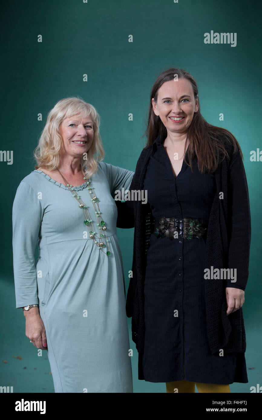 Alex Gray (left) and Yrsa Sigurdardottir, crime writers, at the Edinburgh International Book Festival 2015. Edinburgh, Scotland. 26th August 2015 Stock Photo