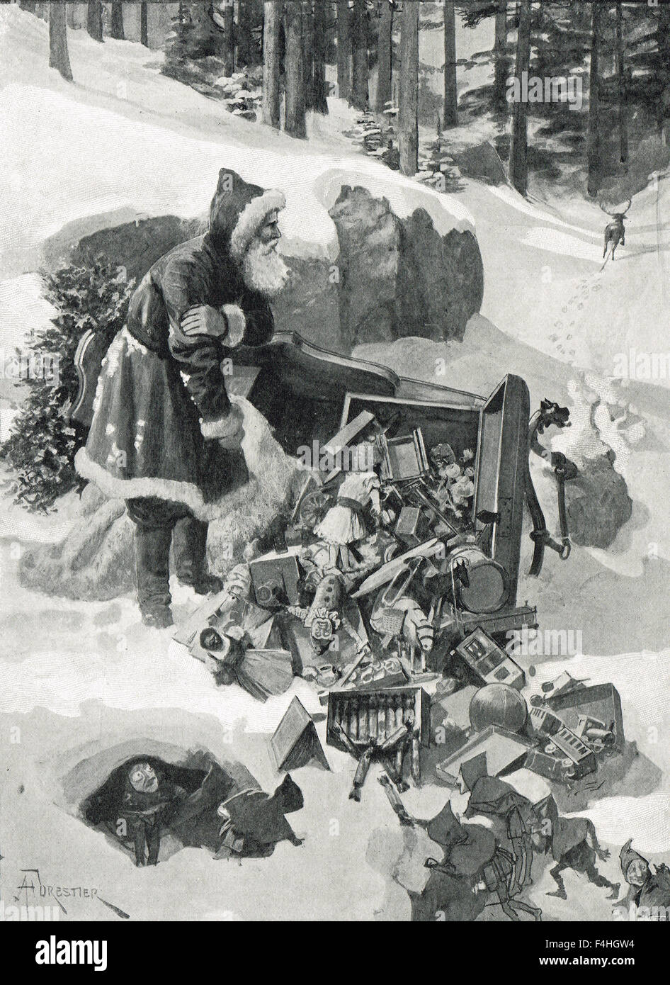 Santa in a Fix illustration 1911 Stock Photo