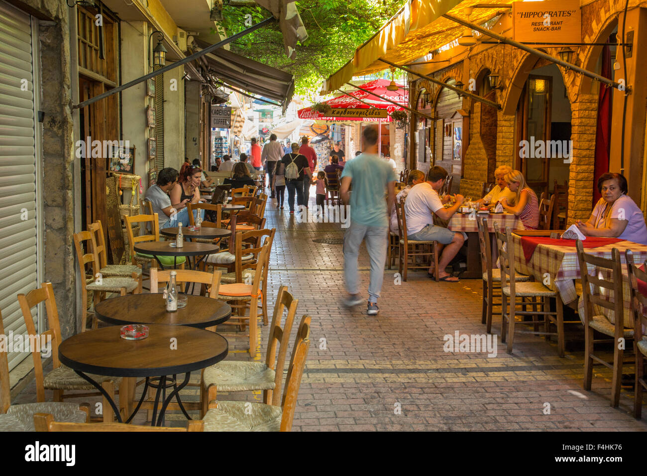 Cafes along narrow street in Lefkosia (Nicosia), Cyprus. Stock Photo