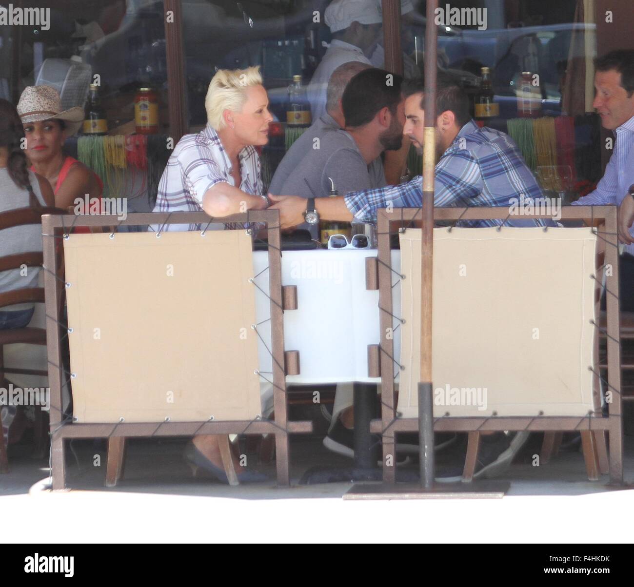 Brigitte Nielsen and Mattia Dessi have lunch at Il Pastaio in Beverly