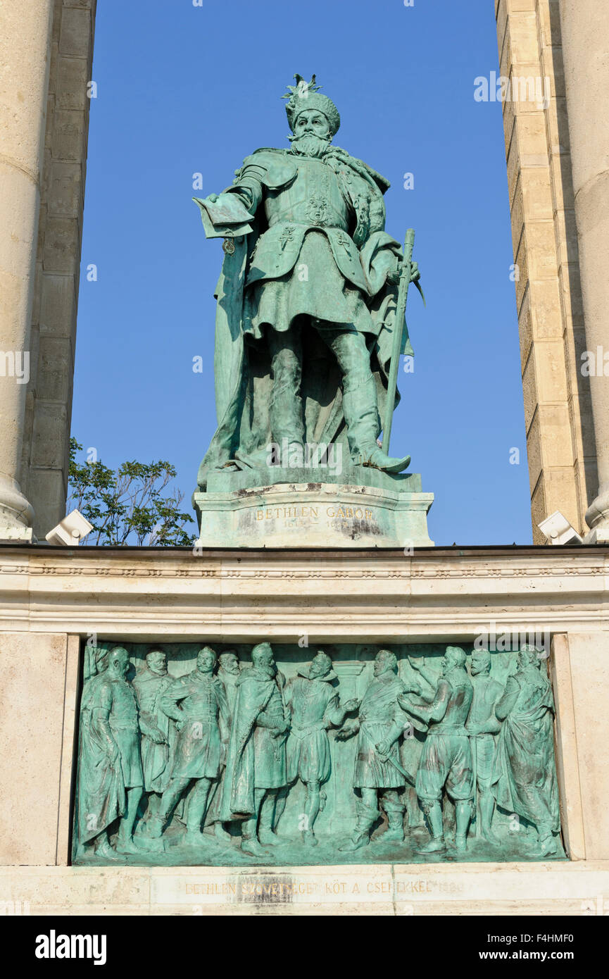 Statue of Gabriel Bethlen in the Heroes Square, Budapest, Hungary. Stock Photo
