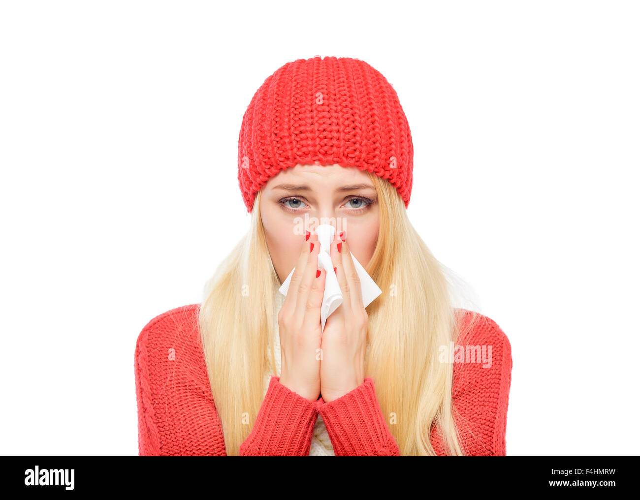 Runny nose of the girl. Stock Photo