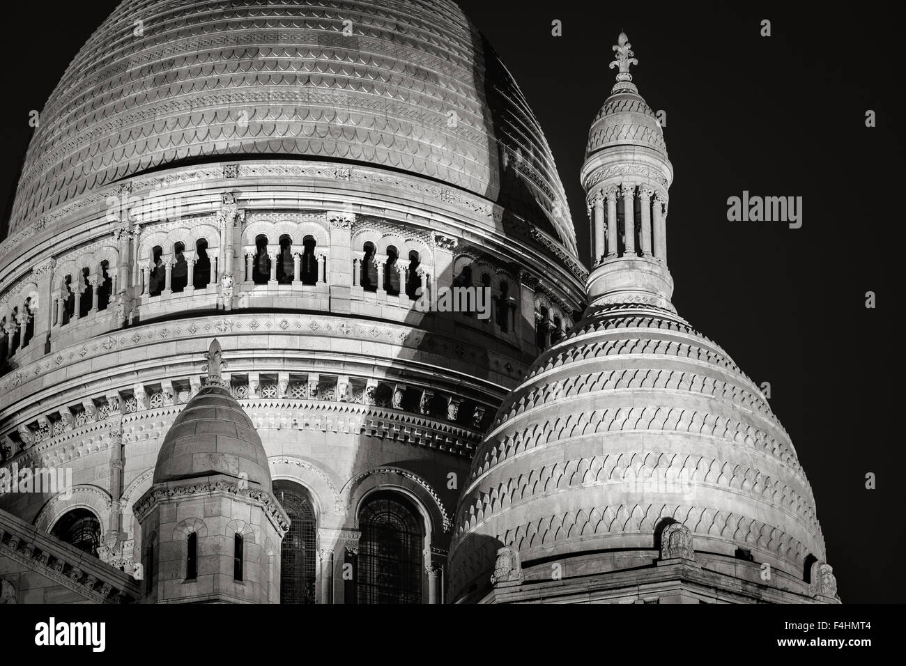 Detail of the Domes of Sacré Coeur Basilica (Basilica of the Sacred Heart) at night, Montmartre, 18th, Paris, France Stock Photo
