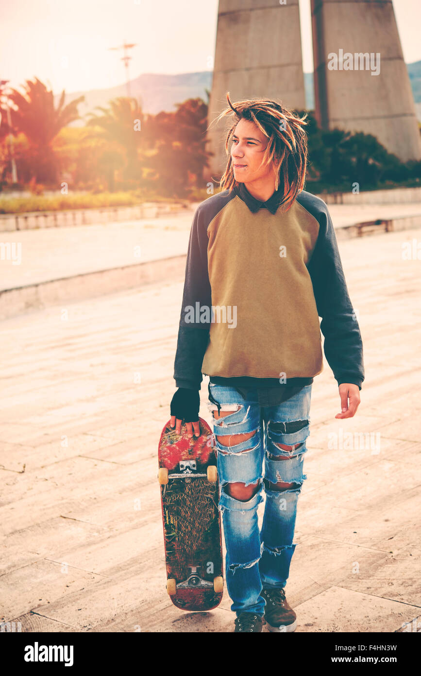 young guy in a Concept of new trends retro nostalgic filtered look Stock Photo